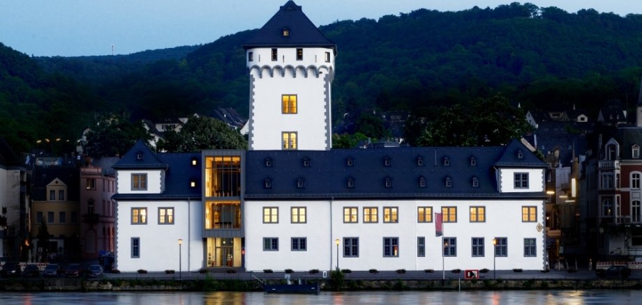 Das Foto zeigt die Kurfürstliche Burg vom rhein aus gesehen,