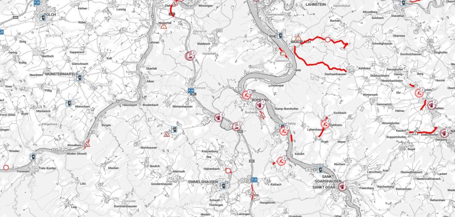 Im digitalen Mobilitätsatlas finden sich unter anderem Informationen zu Baustellen, zur Verkehrslage, Fahrplanabweichungen im ÖPNV, Bauprojekten, Verkehrsbelastungen, Unfallschwerpunkten und Elektromobilität. Das Bild zeigt einen Kartenausschnitt.